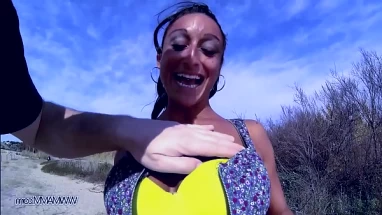 Superhot perfect busty sexbomb really enjoy hard fuck on the beach with stranger